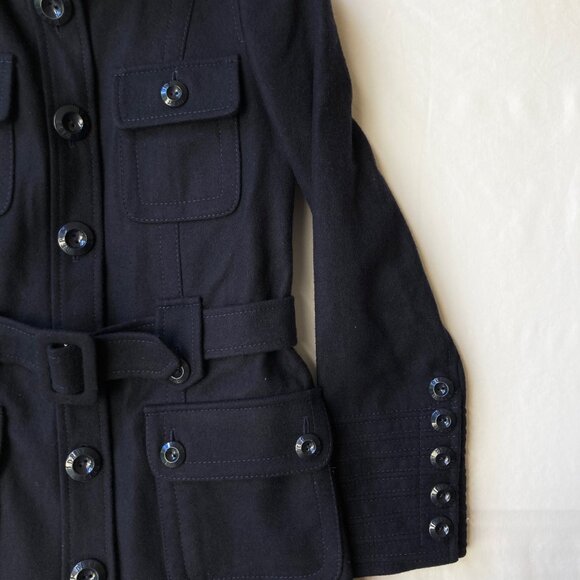 Womens Navy Blue Wool Trench Coat Peacoat Jacket Size Small S Made in Ukraine - Picture 4 of 16